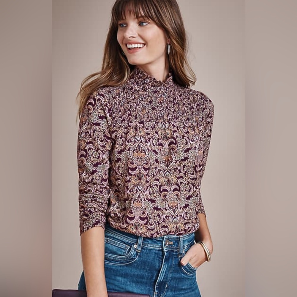 NWT J.Jill Printed Smocked Detail Top